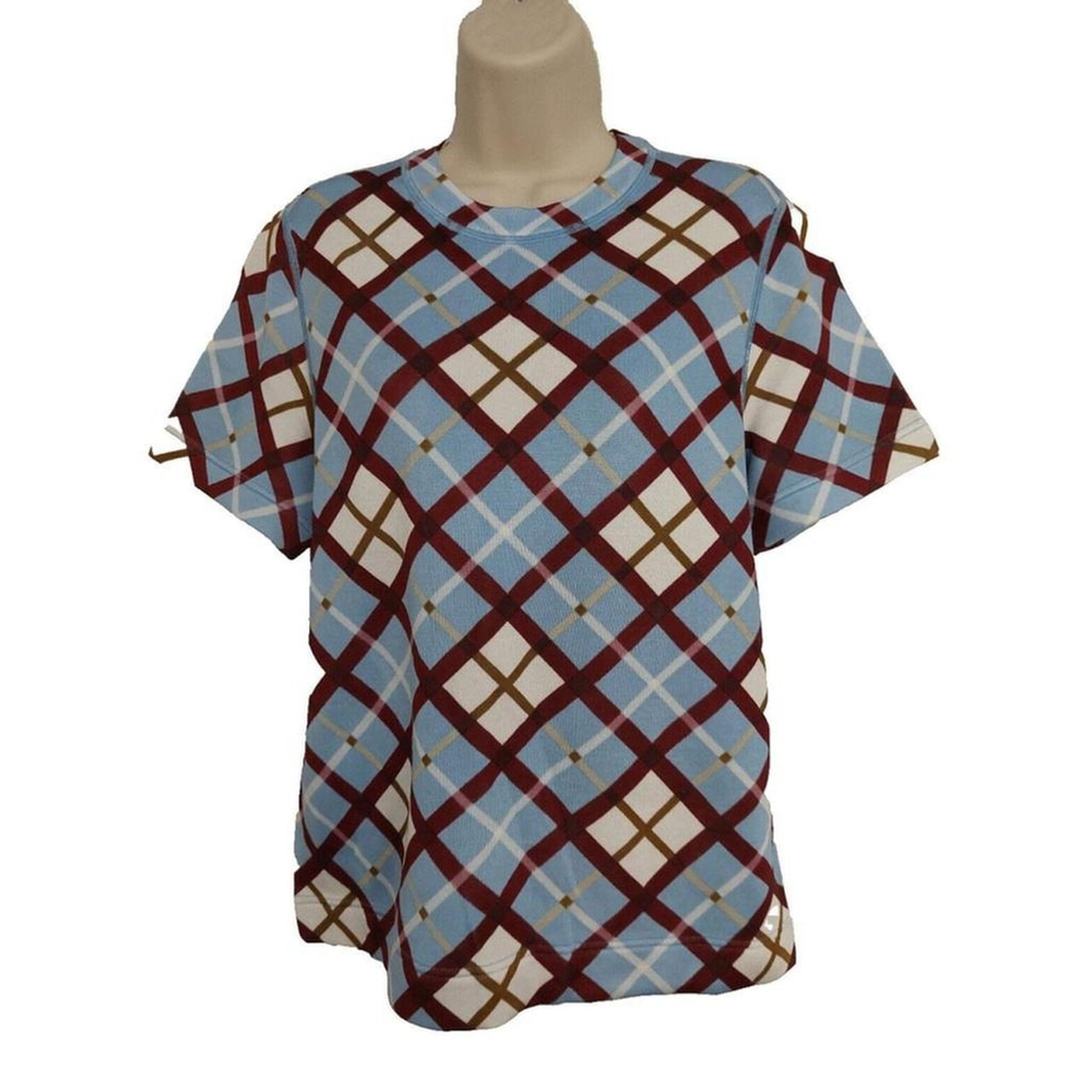 Marc by Marc Jacobs Blue Multi-color Argyle Short Sleeve Top Sz Large - Picture 5 of 8